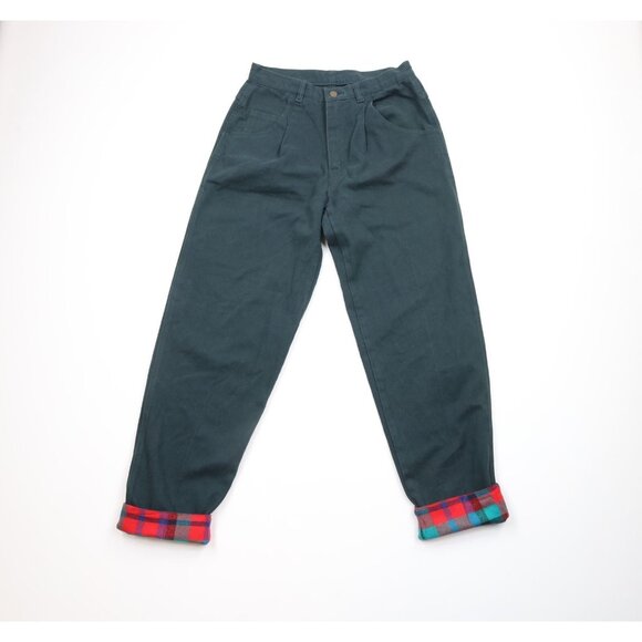 Vtg 90s Cross Colours Mens 30x32 Spell Out Flip Cuff Pleated Denim Jeans Green